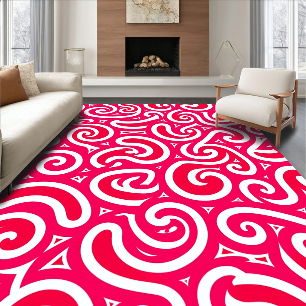 Bold Crimson Swirls with Triangles Rug