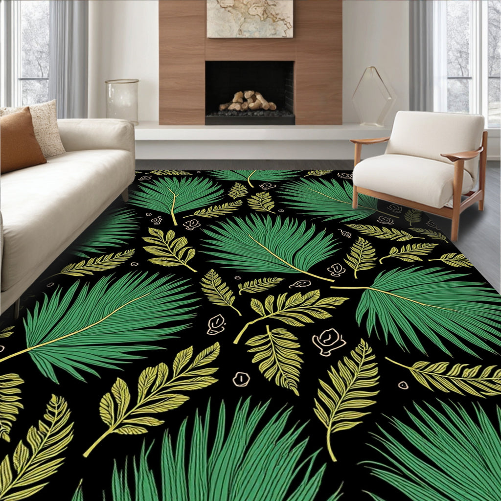 Green Yellow Palm Leaf Pattern Rug