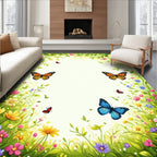 Spring Meadow Butterflies Floral Design Rug