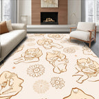 Retro Floral Blossom Line Art Rug
