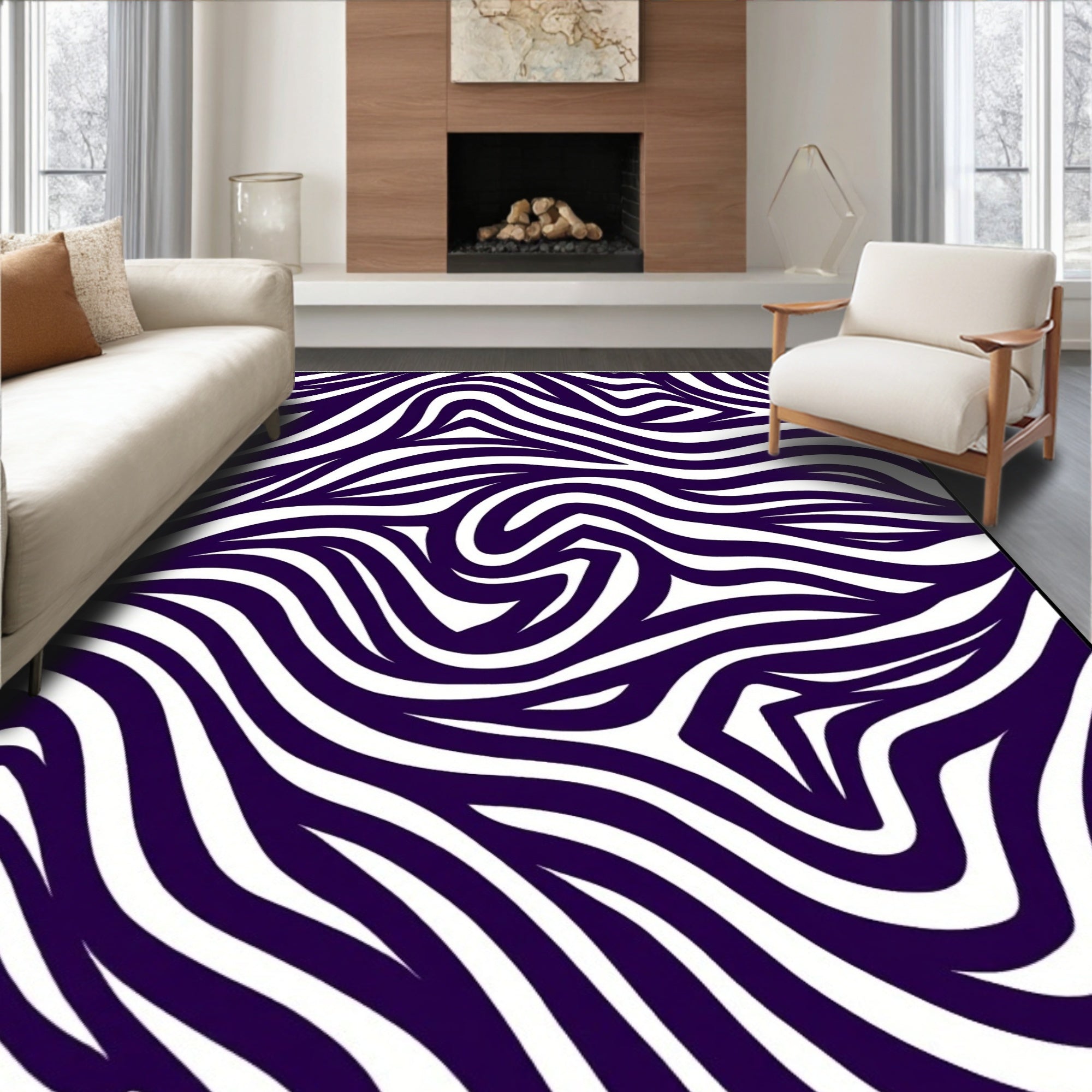 Abstract Purple Zebra Stripes Pattern Rug