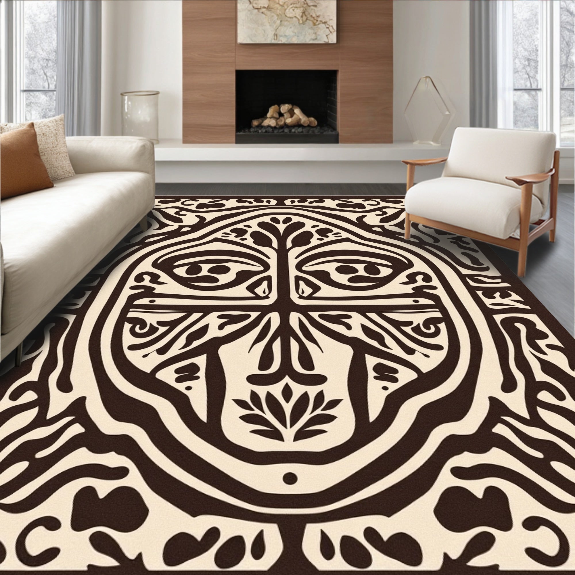 Bold Tribal Style Face Pattern Rug