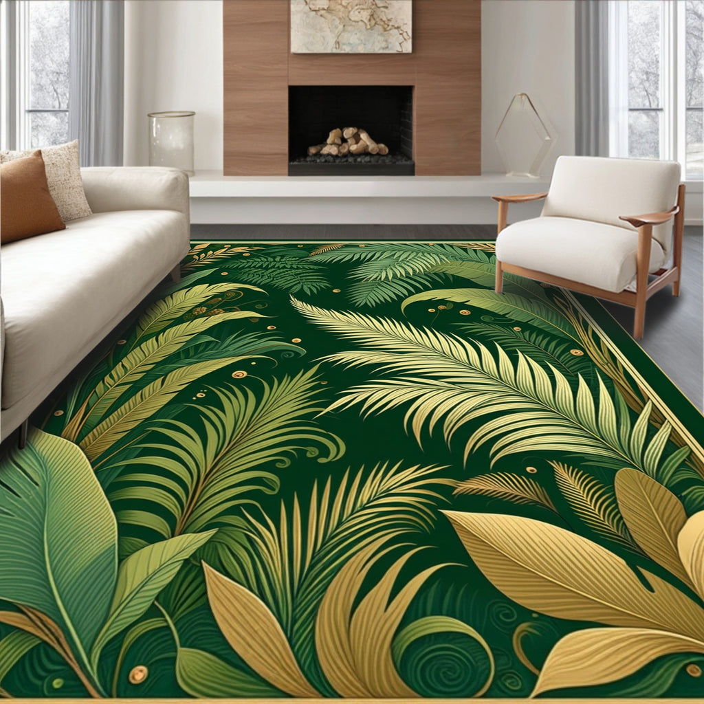 Emerald Lush Tropical Foliage Design Rug