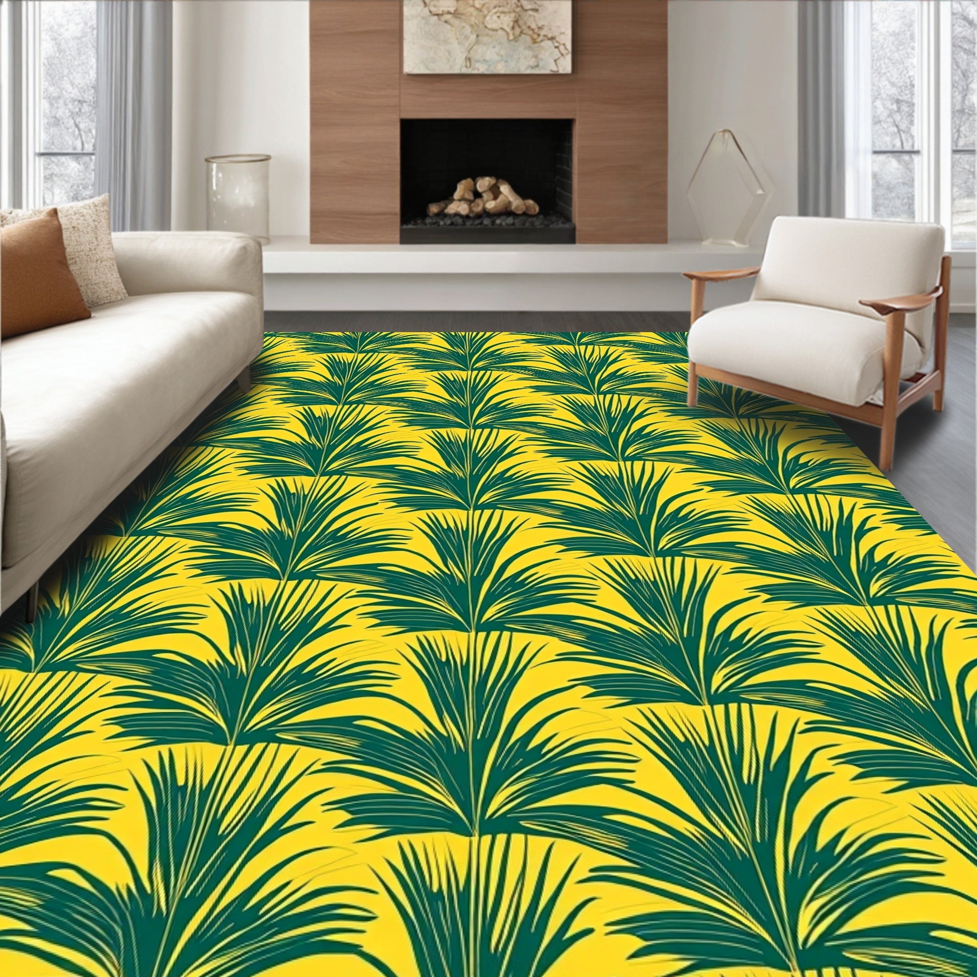 Emerald Green Fan Leaf Tropics Rug