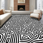 Abstract Black White Line Pattern Rug