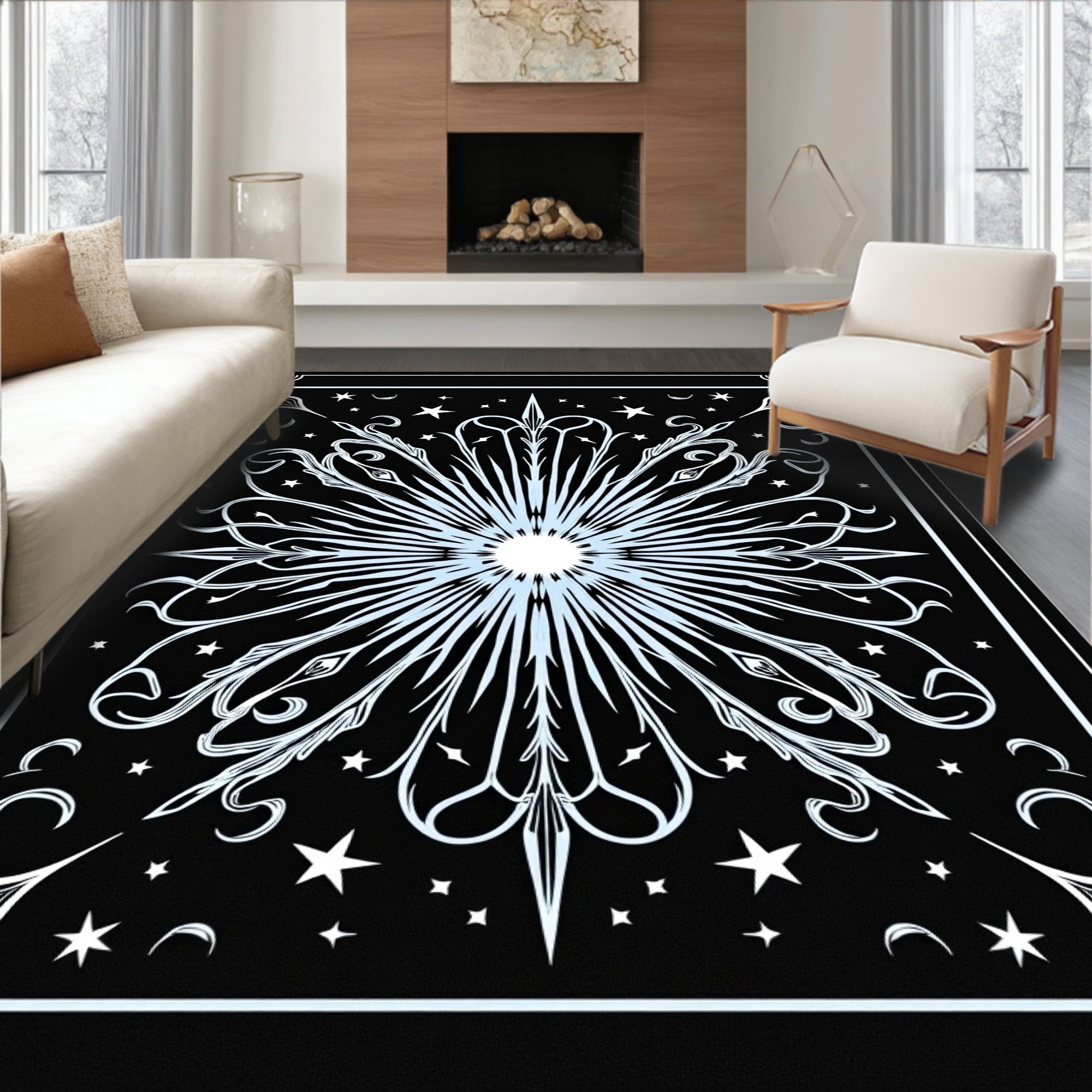 Celestial Sunburst Black Star Rug
