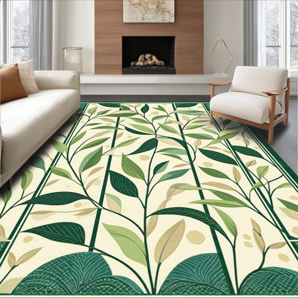 Green Leafy Vine Botanical Pattern Rug
