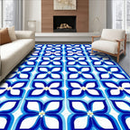 Blue White Floral Geometric Pattern Rug