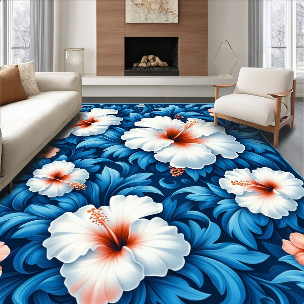 Classic Hibiscus Floral Patterns Rug