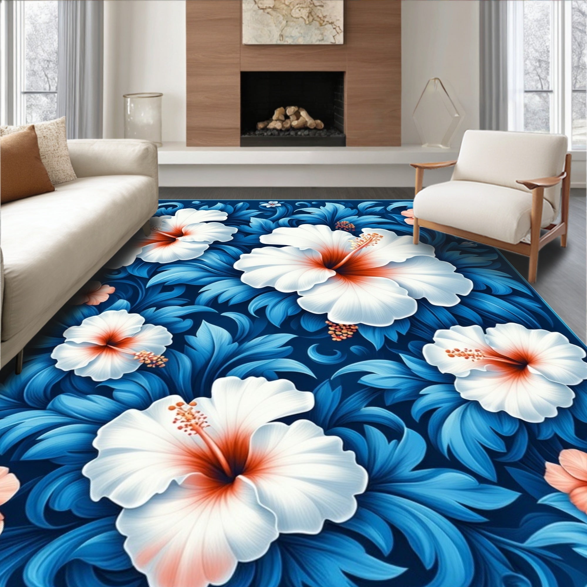 Classic Hibiscus Floral Patterns Rug