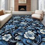Blue Floral Scrollwork Vintage Pattern Rug