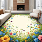 Vibrant Floral Canopy And Butterfly Border Rug