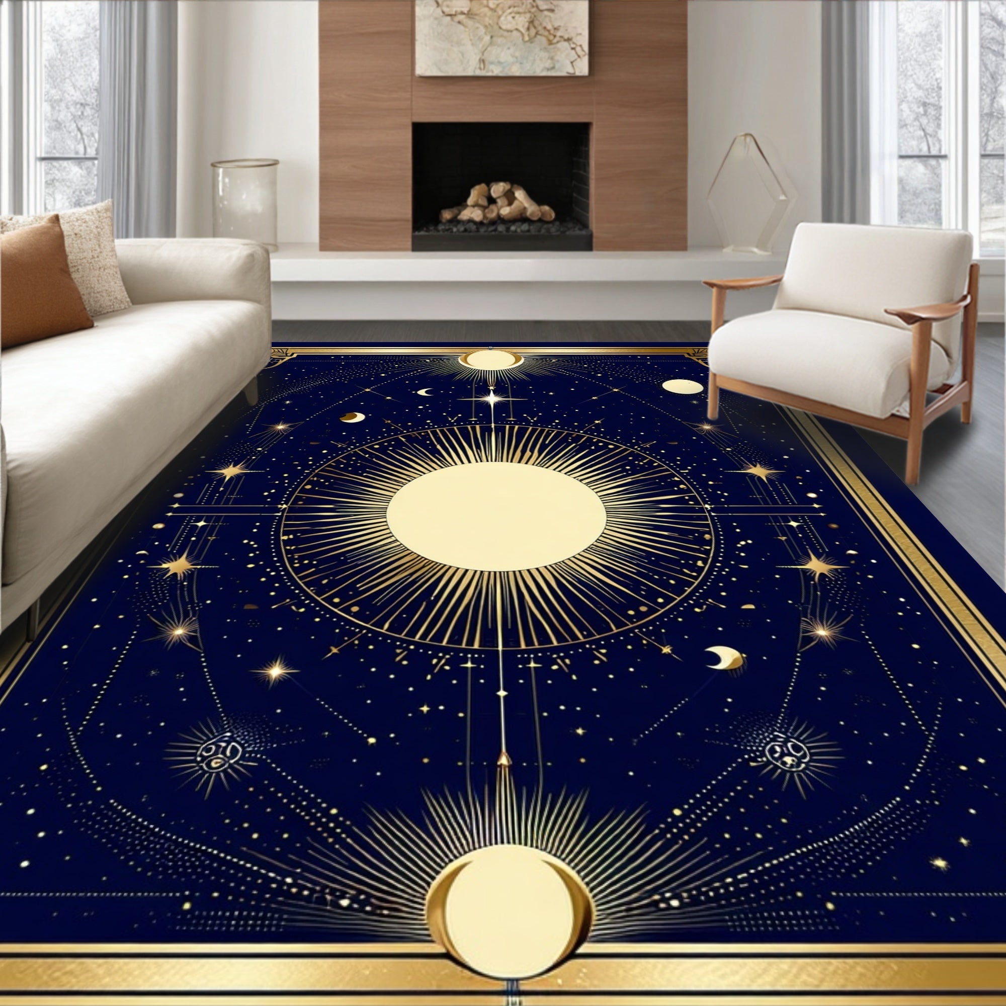 Cosmic Sun Moon Geometric Design Rug