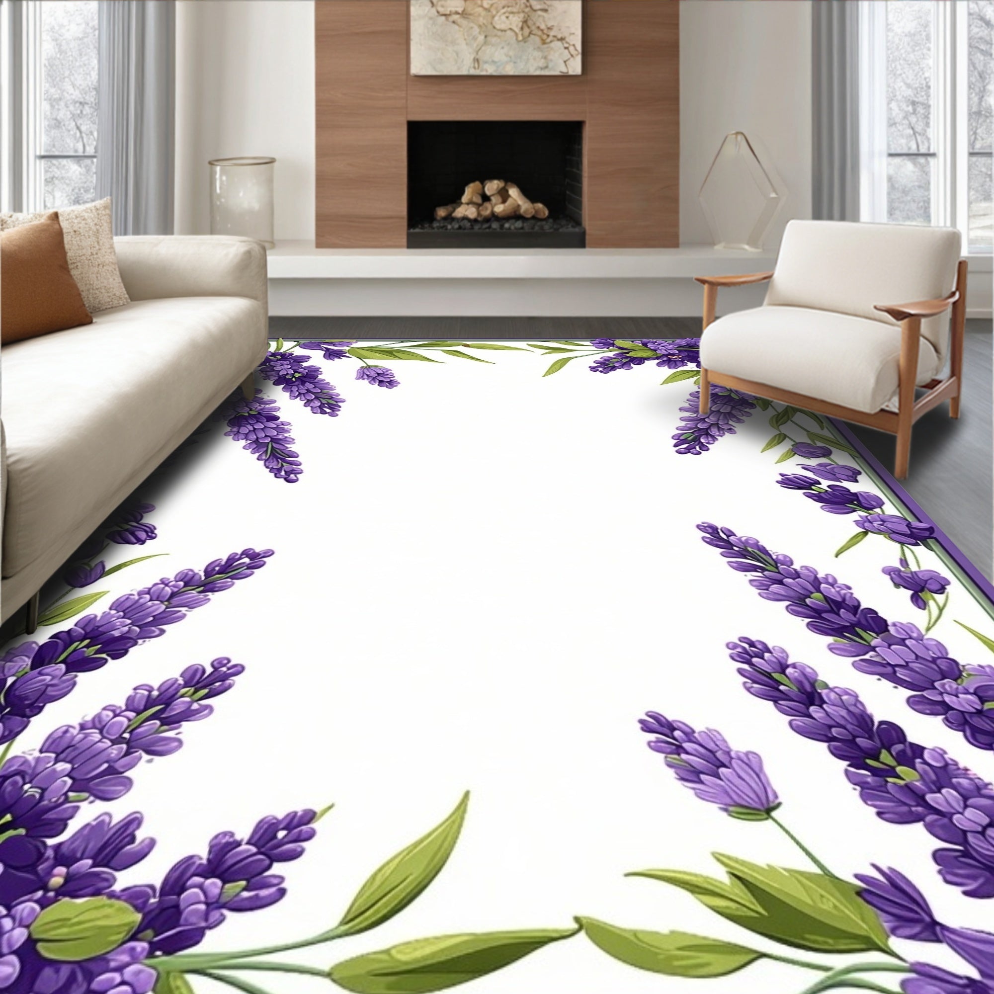 Lavender Floral Border Design Rug