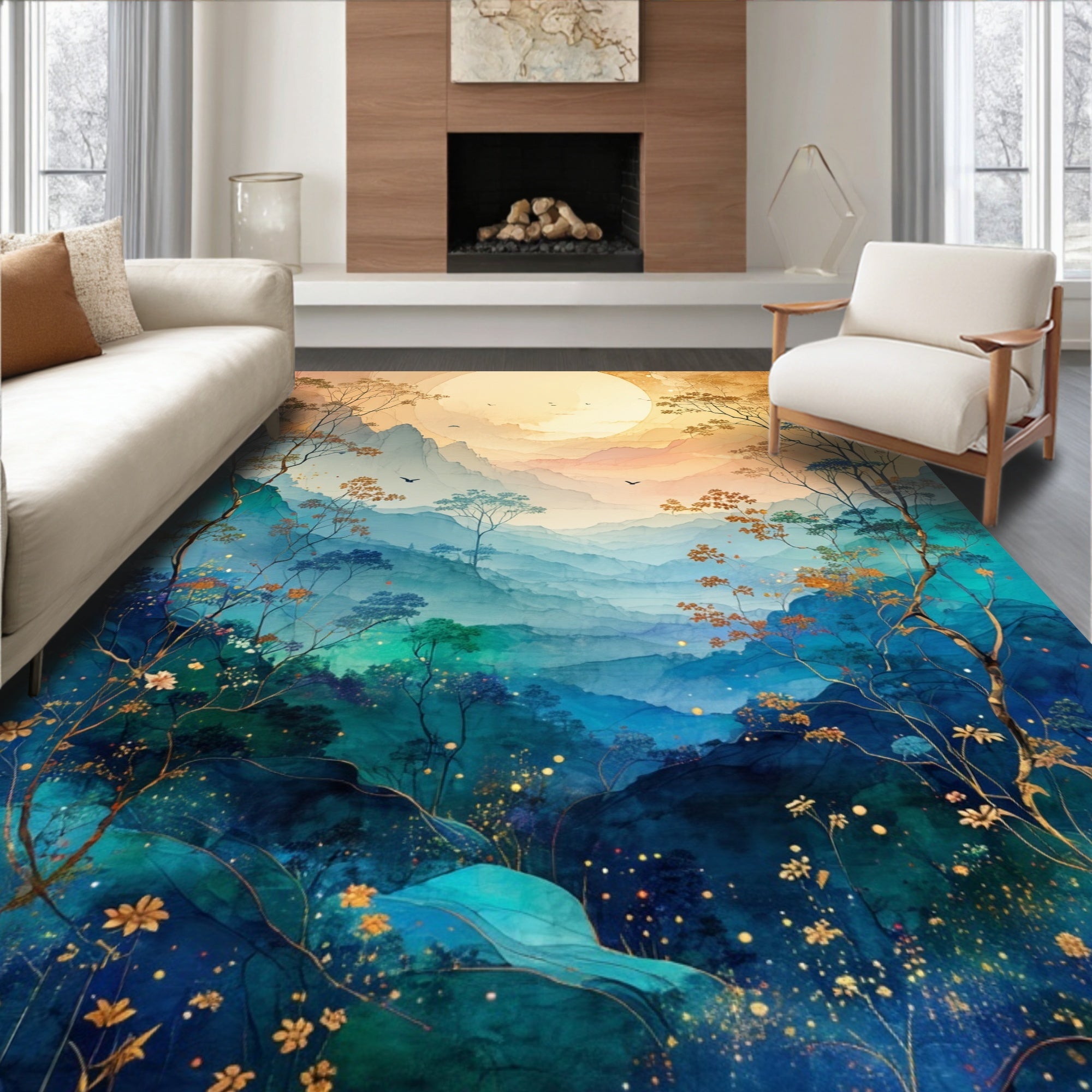 Misty Mountains Golden Florarug Rug