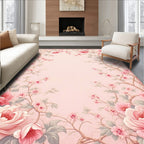 Soft Pink Floral Vine Pattern Rug