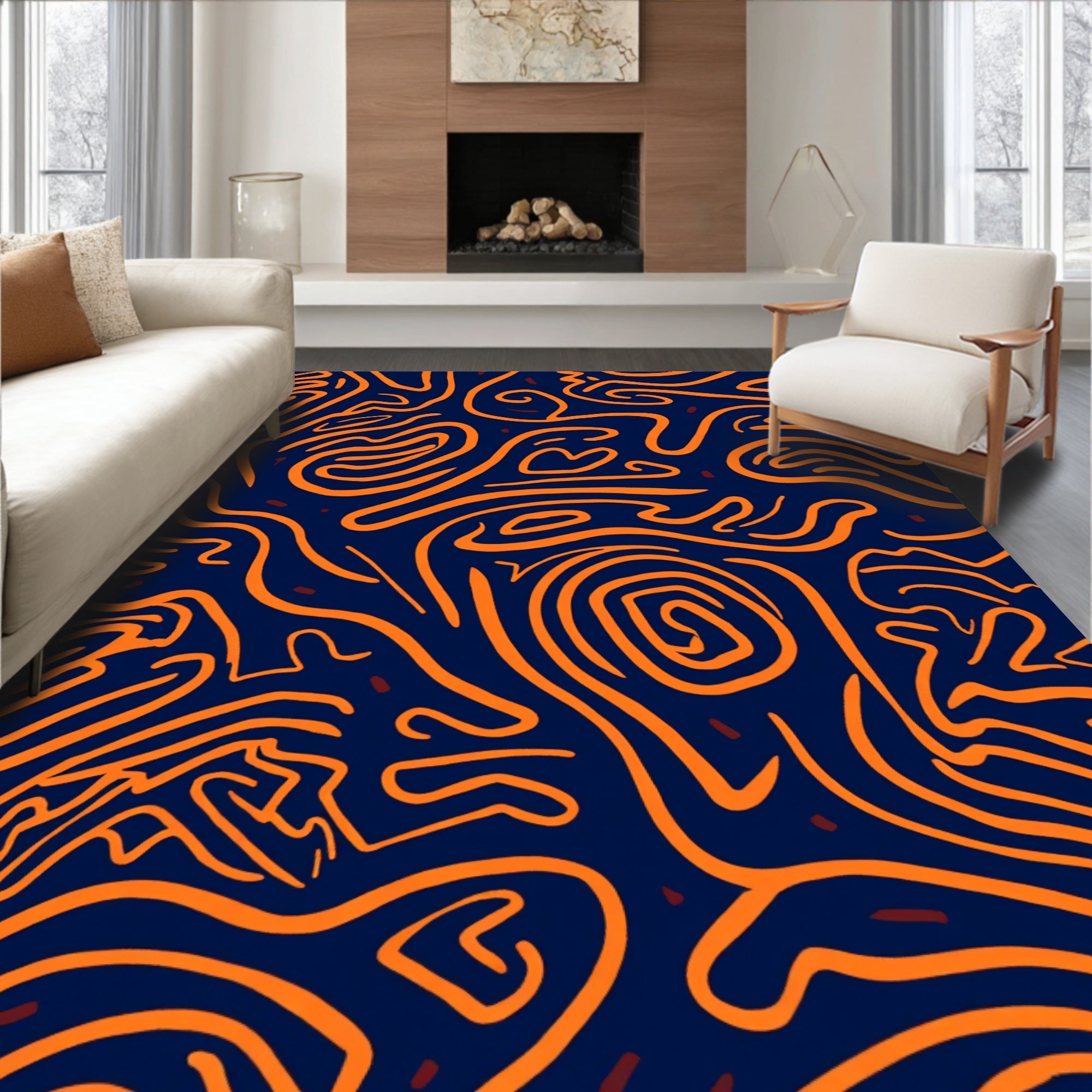 Abstract Swirly Orange Lines Rug