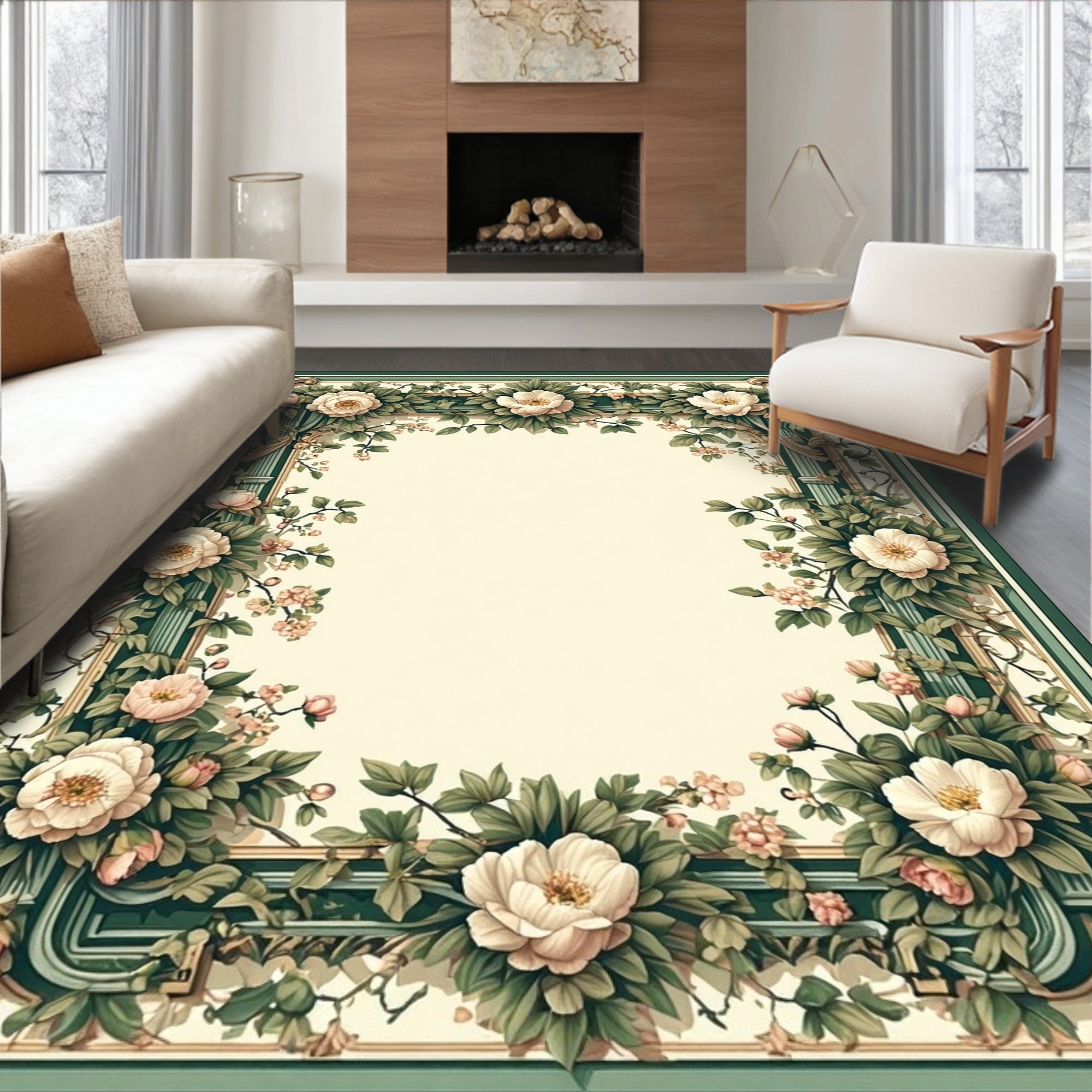 Charming Floral Border Design Rug