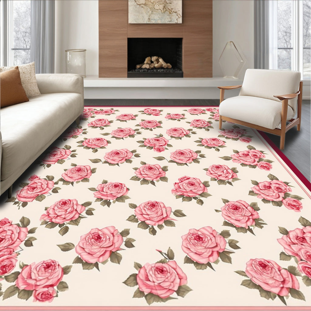 Pink Rose Floral Pattern Design Rug