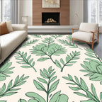 Elegant Green Leaf Floral Pattern Rug