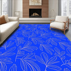 Bold Blue Leaf Line Art Design Rug