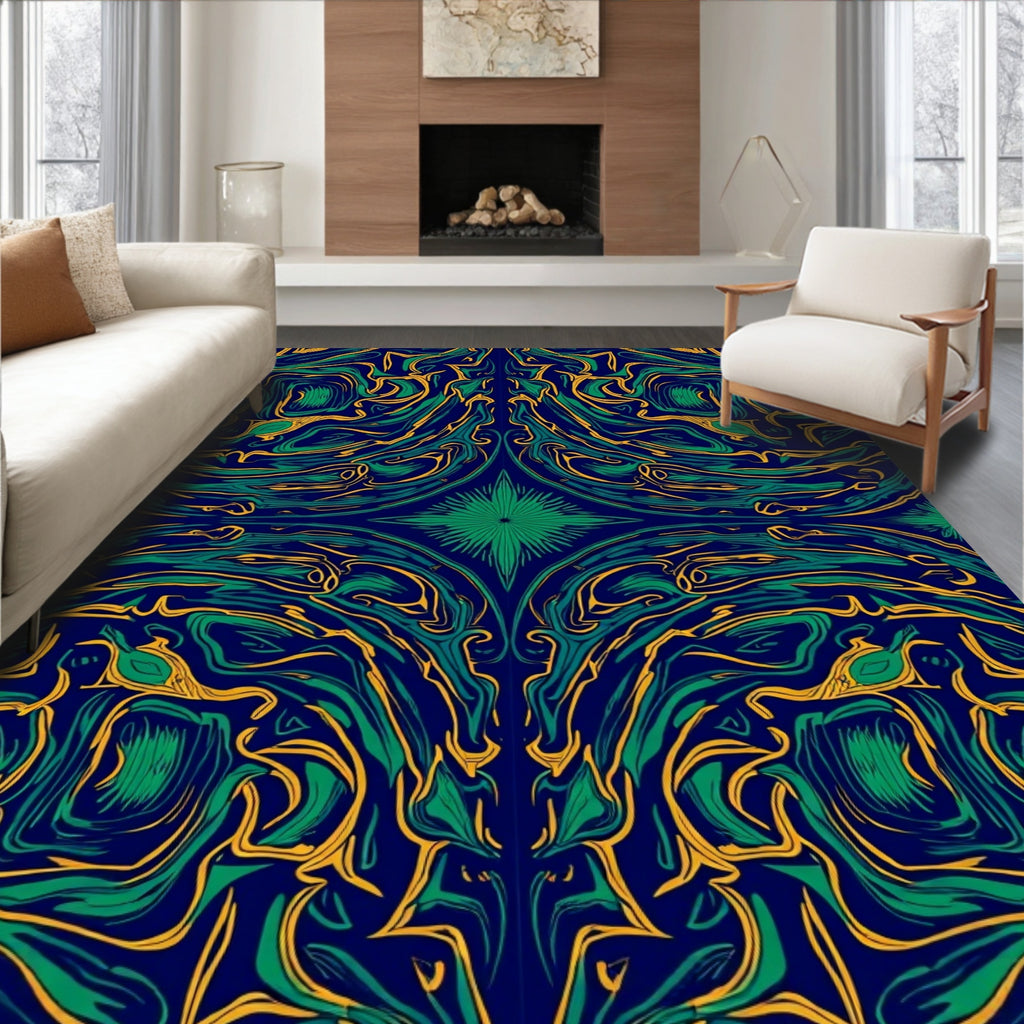 Deep Blue Emerald Swirl Pattern Rug