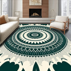 Deep Teal Sunburst Radial Mandala Rug