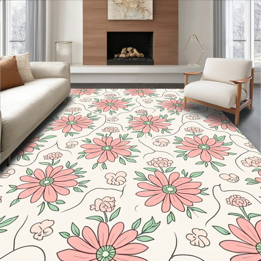 Whimsical Pink Floral Pattern Rug