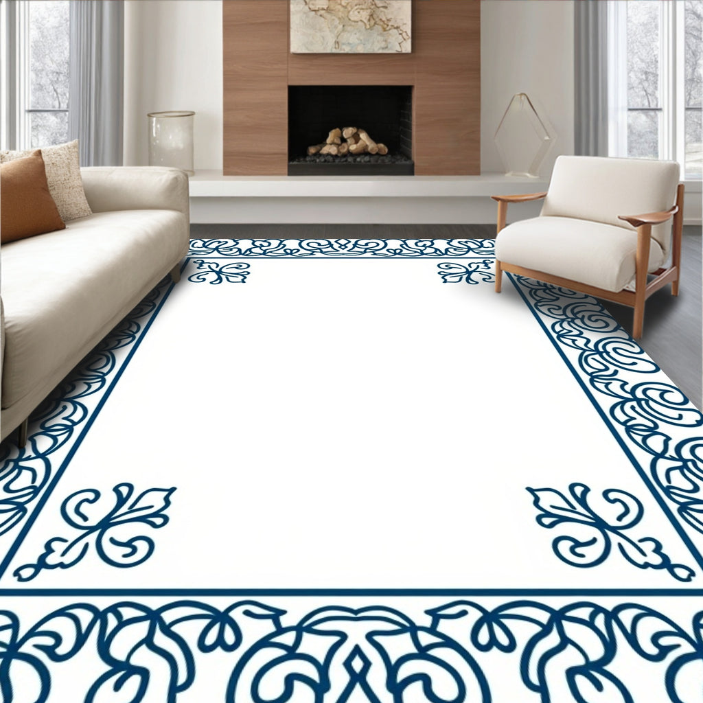 Ornate Floral Scroll Border Design Rug