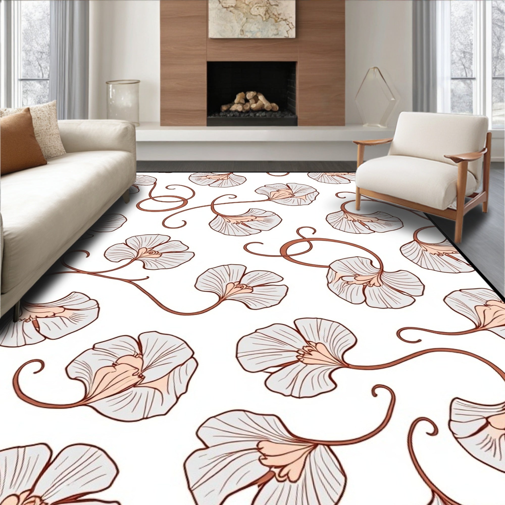 Ginkgo Leaf Floral Pattern Design Rug