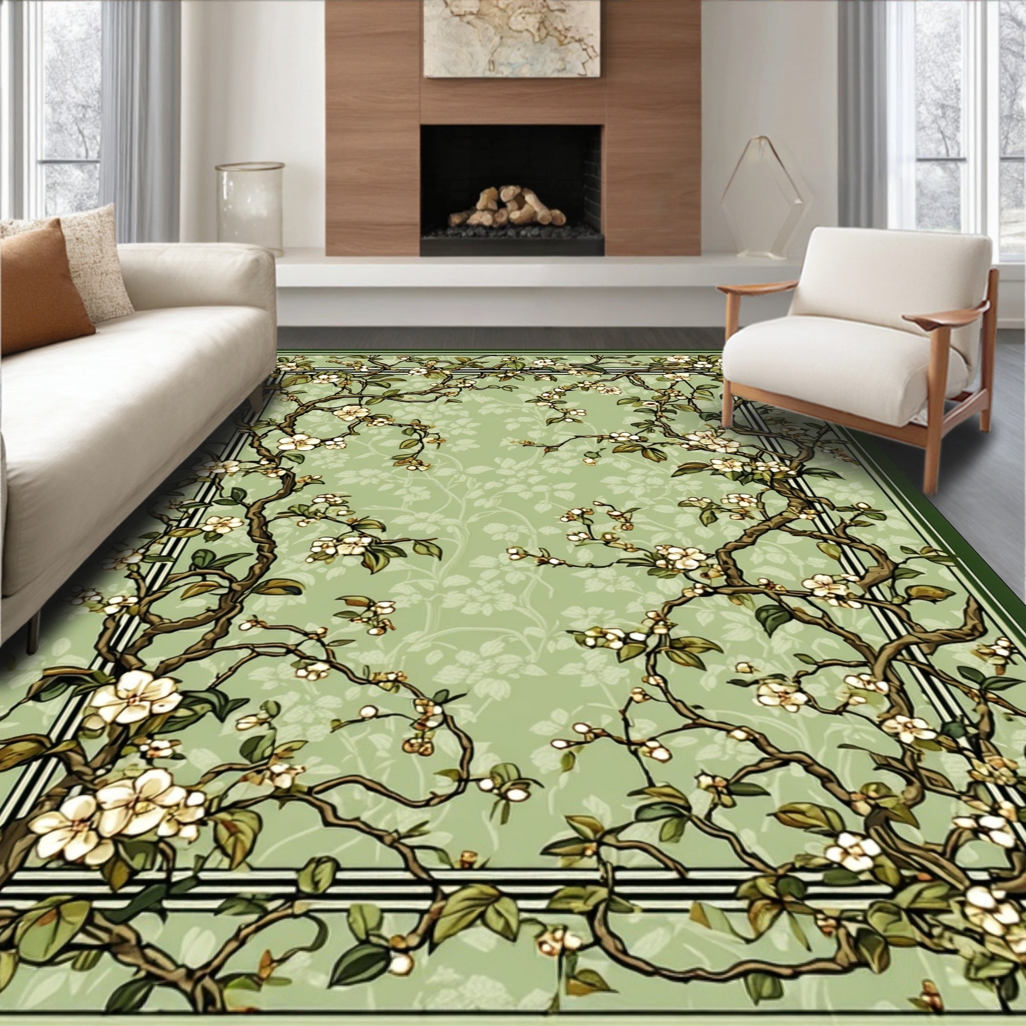 Vintage Floral Branch Patterned Rug