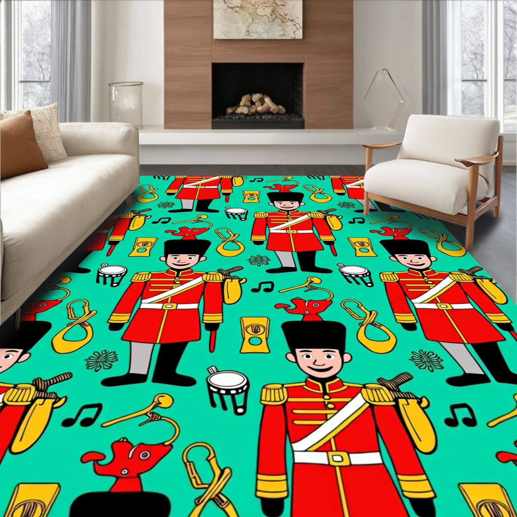Red Soldier with Musical Instruments Rug