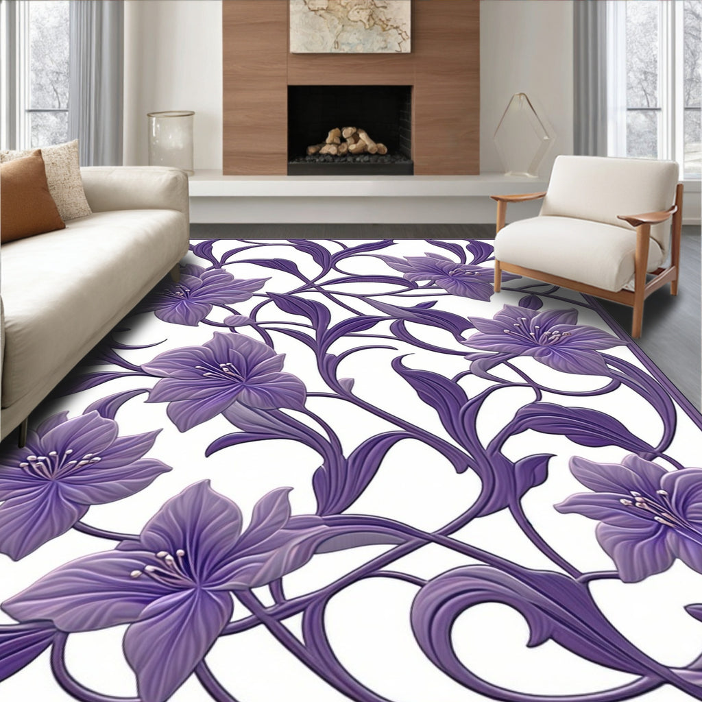 Art Nouveau Violet Floral Vines Rug