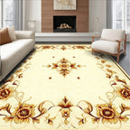 Elegant Golden Floral Scroll Pattern Rug