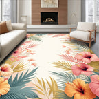 Tropical Hibiscus Floral Botanical Rug
