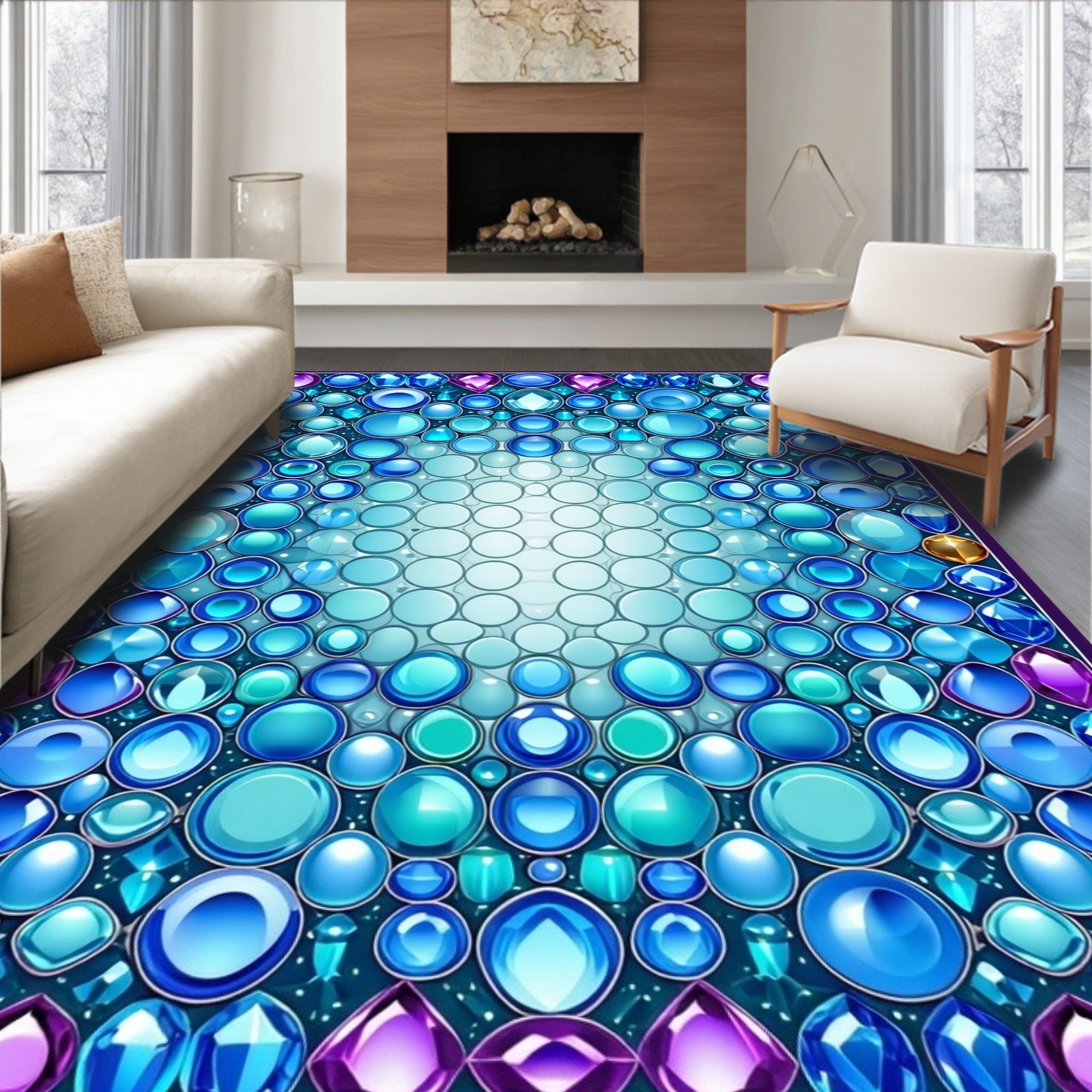 Jeweled Circles Gemstones Pattern Rug