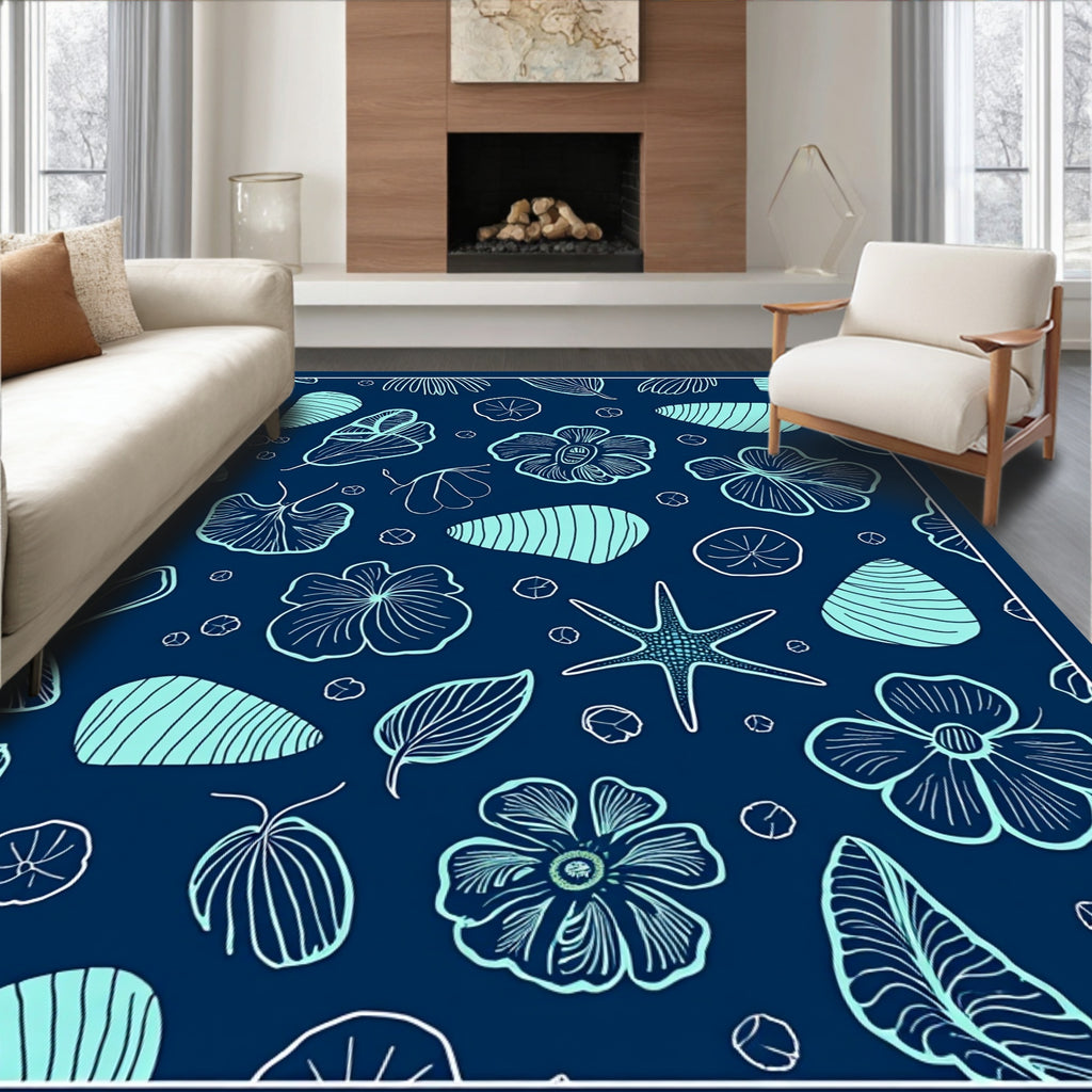 Oceanic Floral Nature Outline Pattern Rug