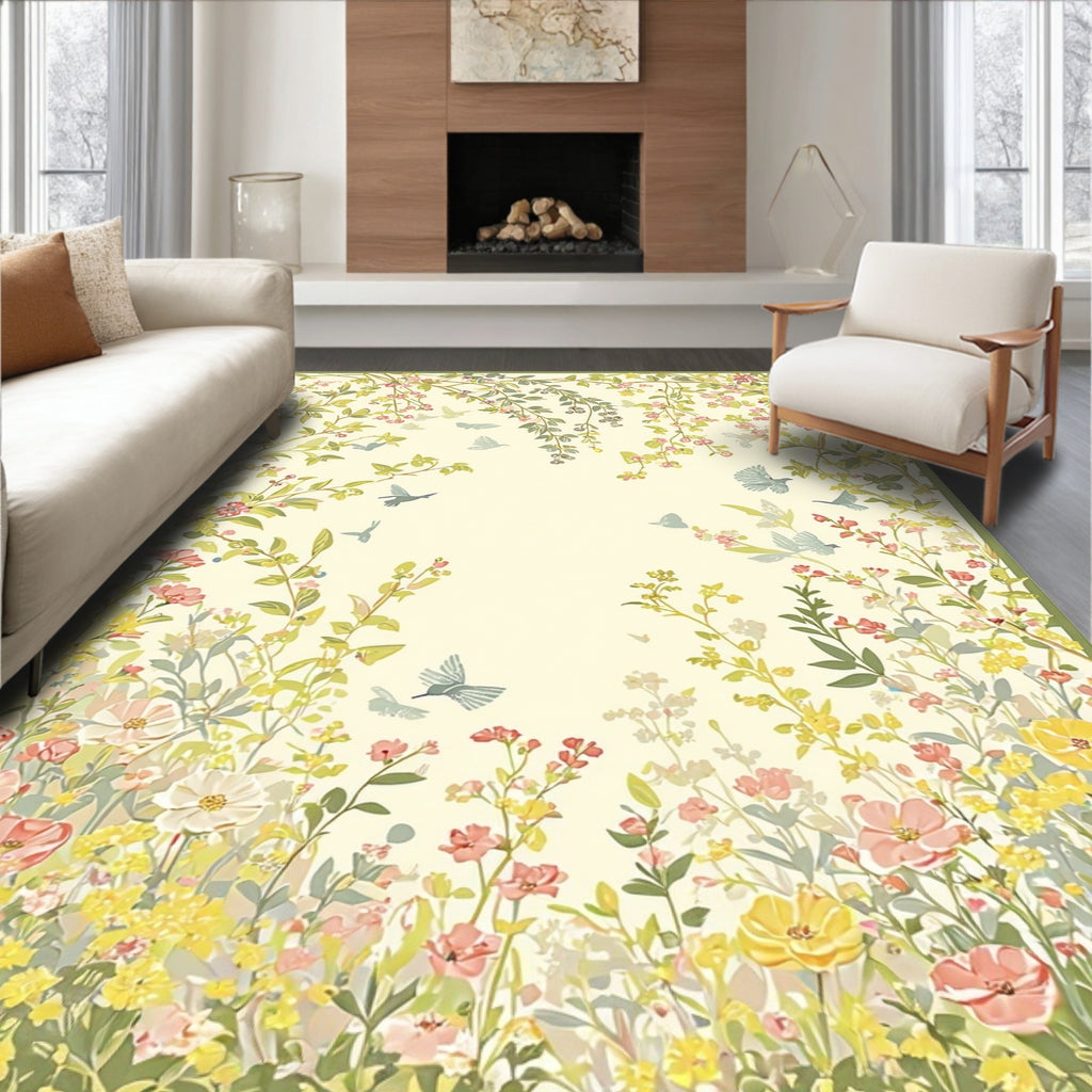 Whimsical Floral Birds In Spring Garden Rug