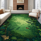Enchanted Emerald Forest Butterfly Scene Rug