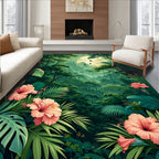 Vivid Tropical Jungle Floral Design Rug