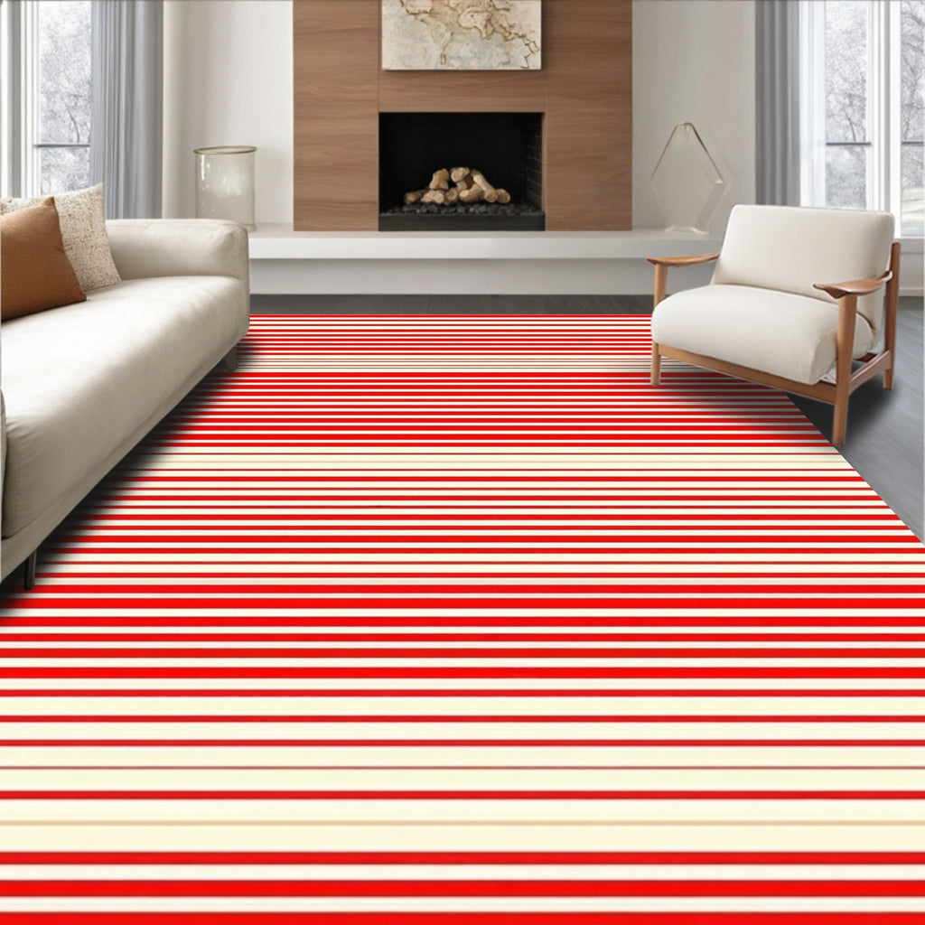 Classic Red And White Stripe Pattern Rug
