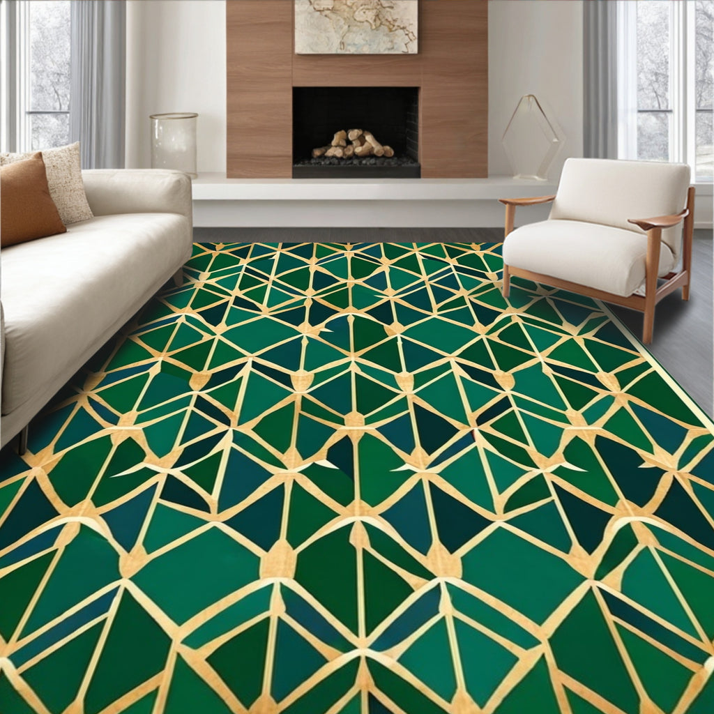 Green Gold Geometric Art Deco Design Rug