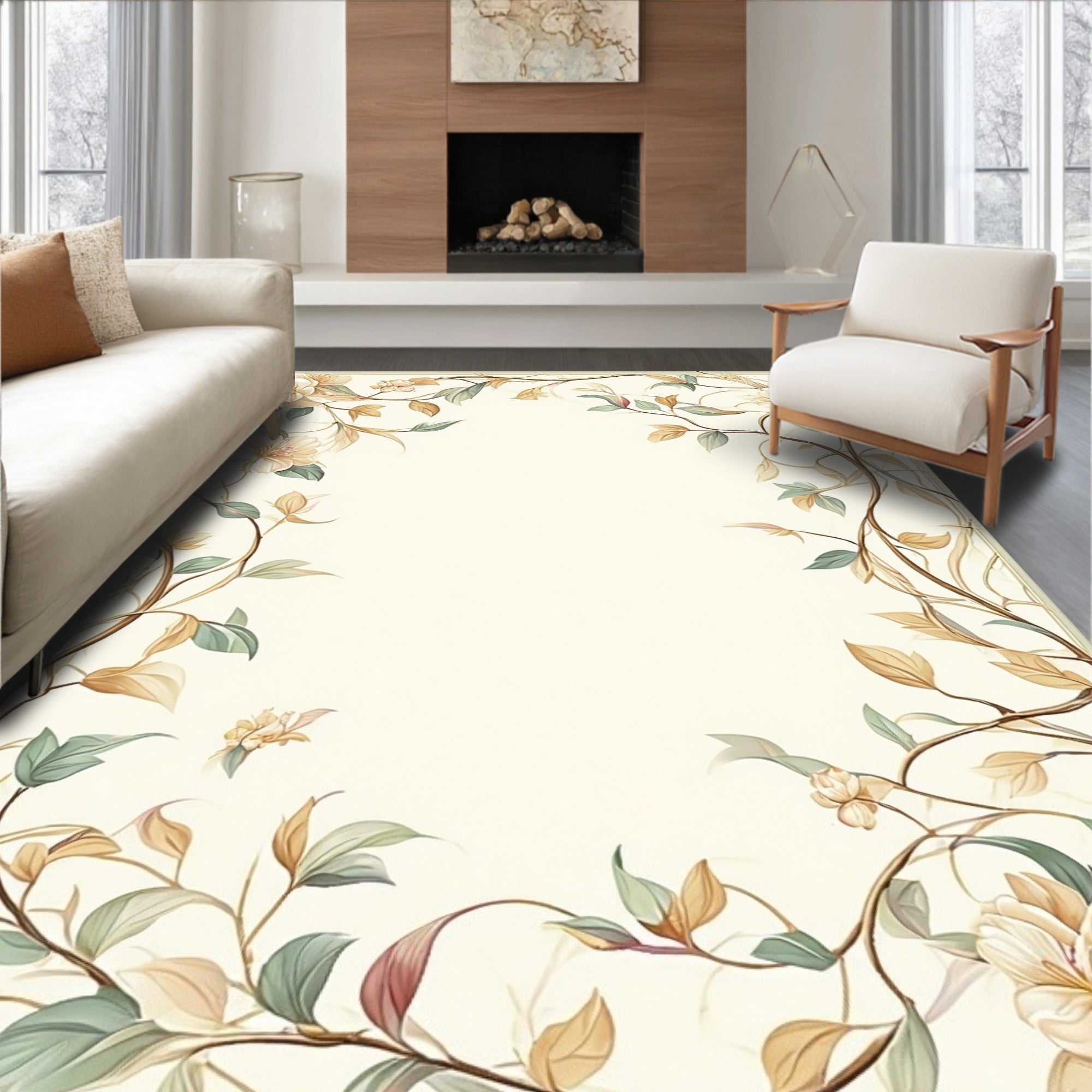 Delicate Floral Vine Botanical Rug