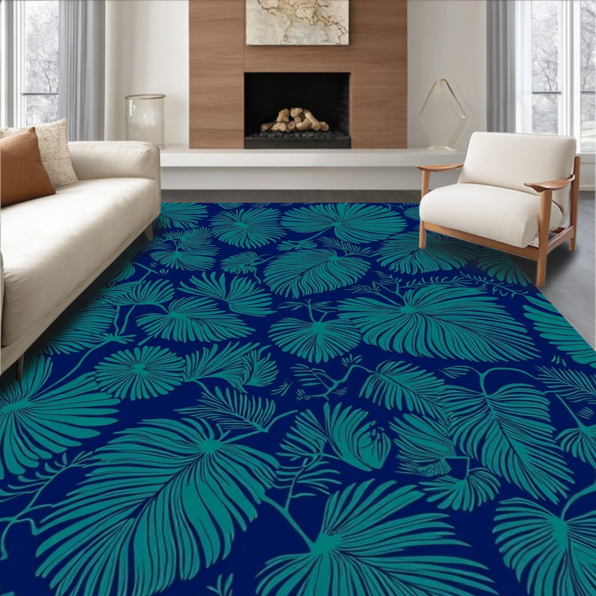 Tropical Leaf Silhouette Design Rug