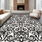 Intricate Black Cream Floral Pattern Rug