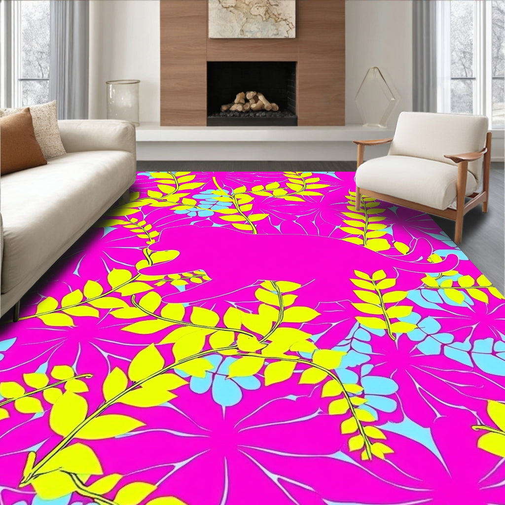 Vibrant Pink Floral Animal Silhouette Rug