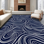 Navy White Abstract Swirl Flow Rug