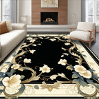 Ornate Floral Scrollwork Black Frame Rug