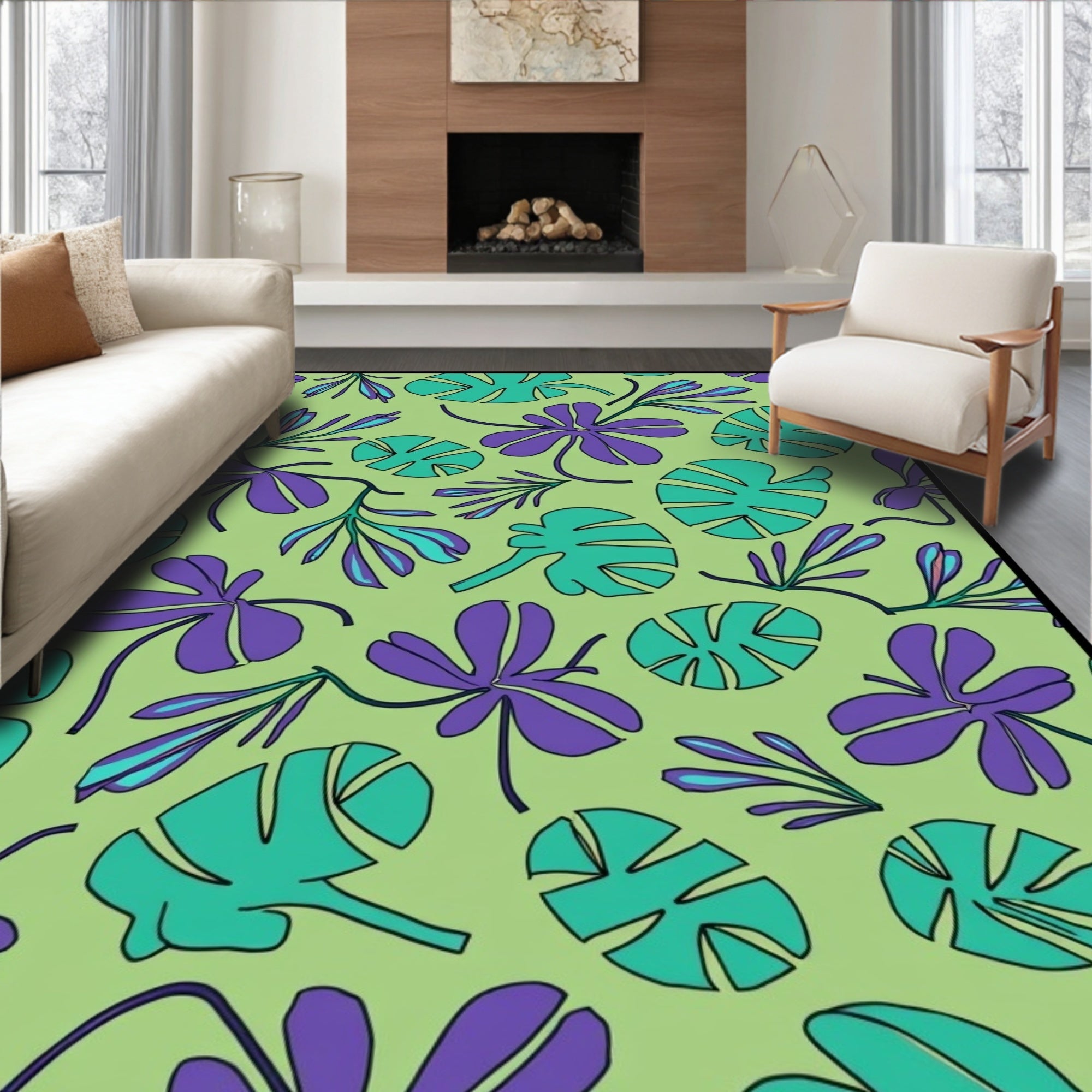 Tropical Leaf Pattern Design Rug