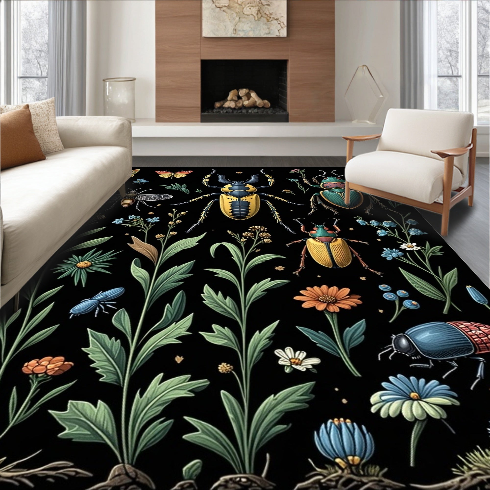 Insects Botanical Garden Print Rug